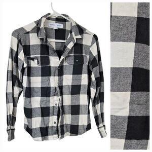 Old Navy Soft-Brushed Flannel Pocket Shirt Boys 10/12 Black Plaid Long Sleeve
